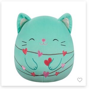 12in Squishmallows Charisma Mint Cat Plush with Closed Eyes and Heart Strings